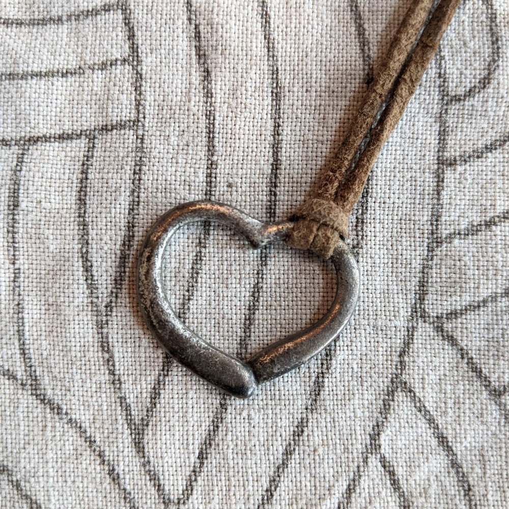 Vintage Guess Metal Heart Necklace with suede cord